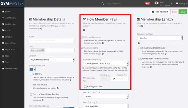 gym membership management billing frequencies