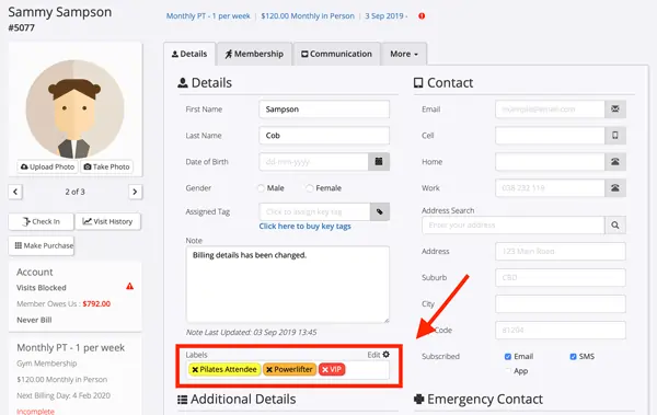 GymMaster gym software new feature - labels