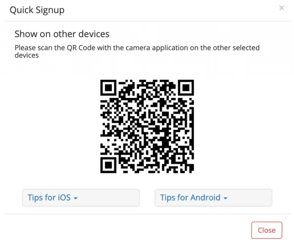 QR code quick sign up