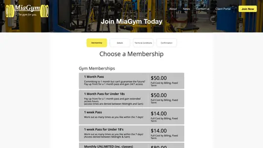 gym website after sign up member portal